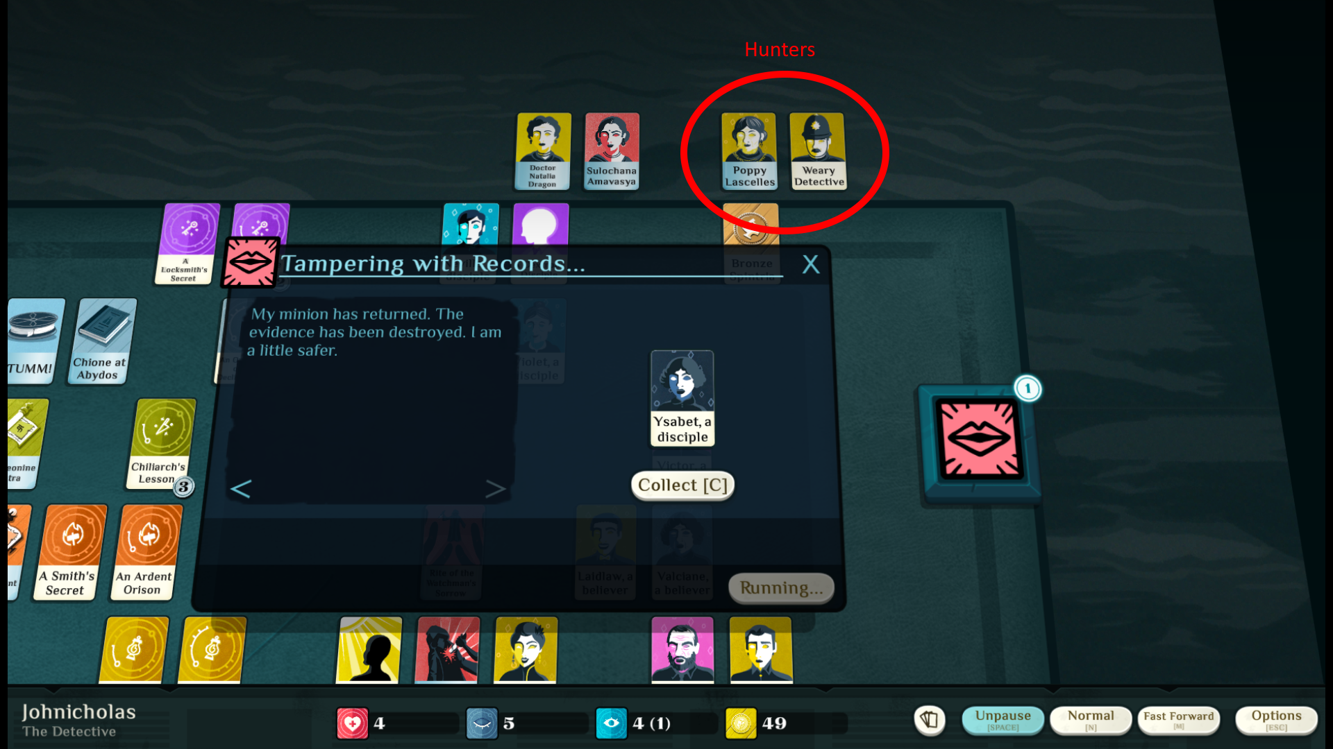 the Funds and Time process in Cultist Simulator