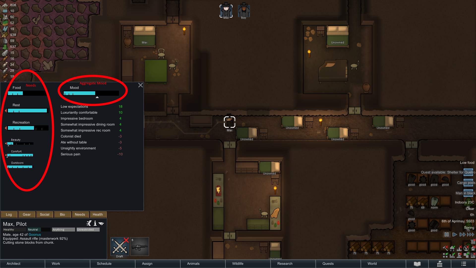 horizontal needs bars in Rimworld