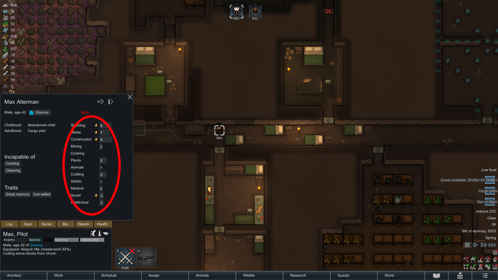 skills in Rimworld