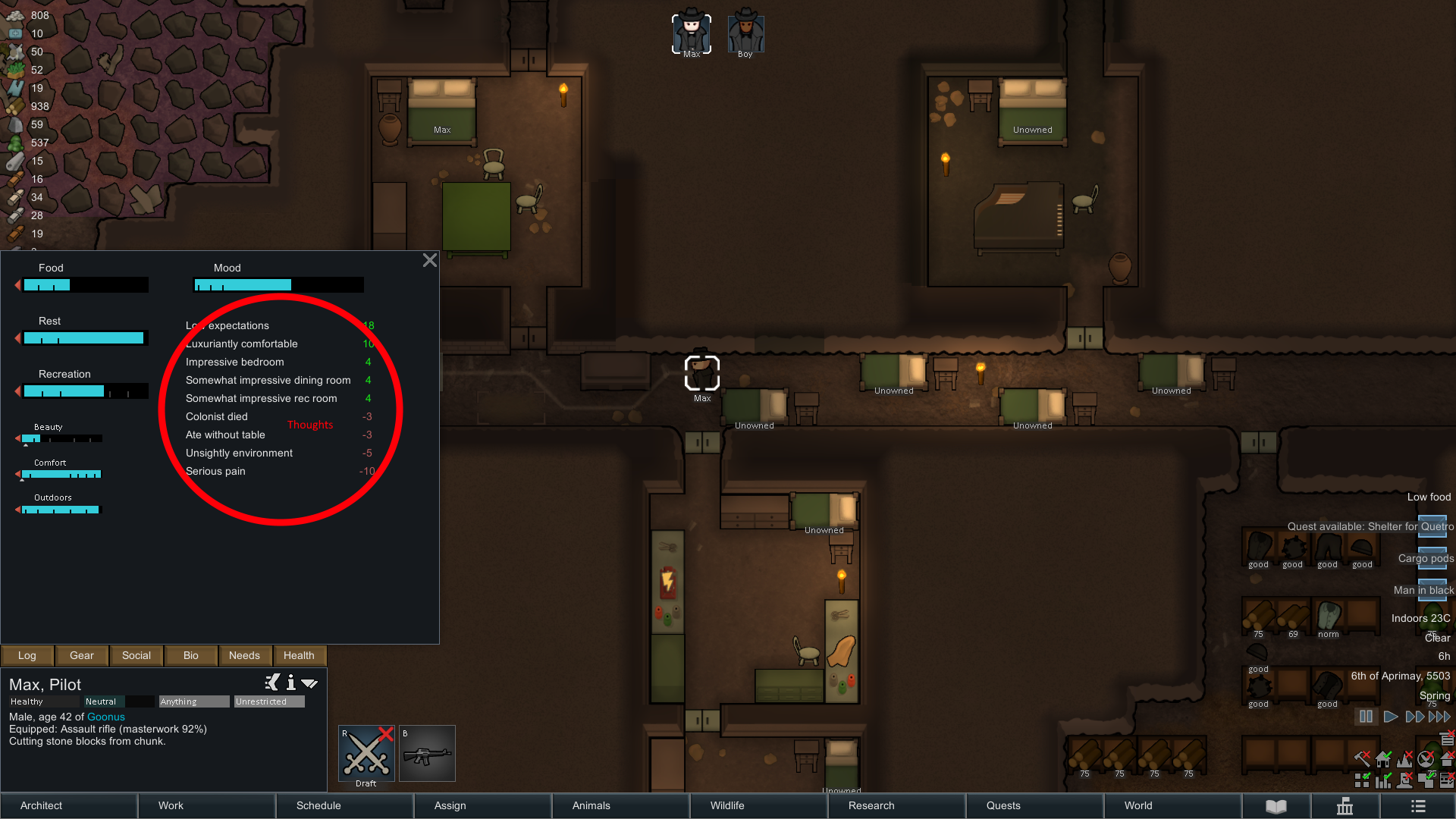 thoughts in Rimworld