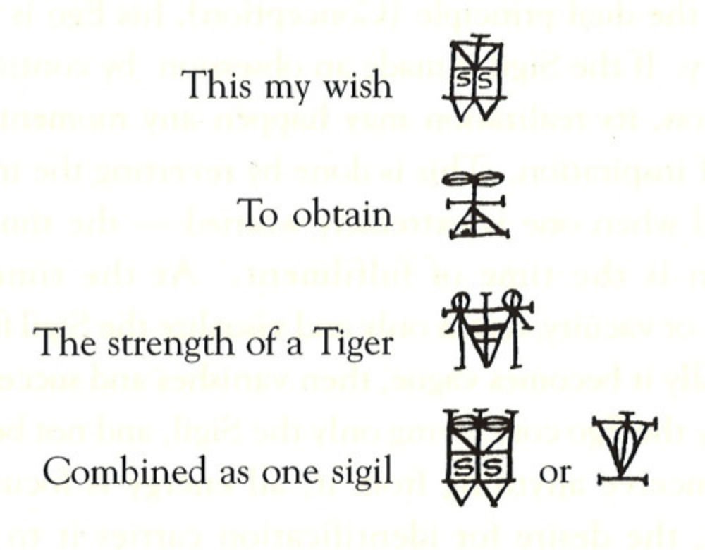 Image of 'I WISH TO HAVE THE STRENGTH OF A TIGER' gradually transformed into a sigil